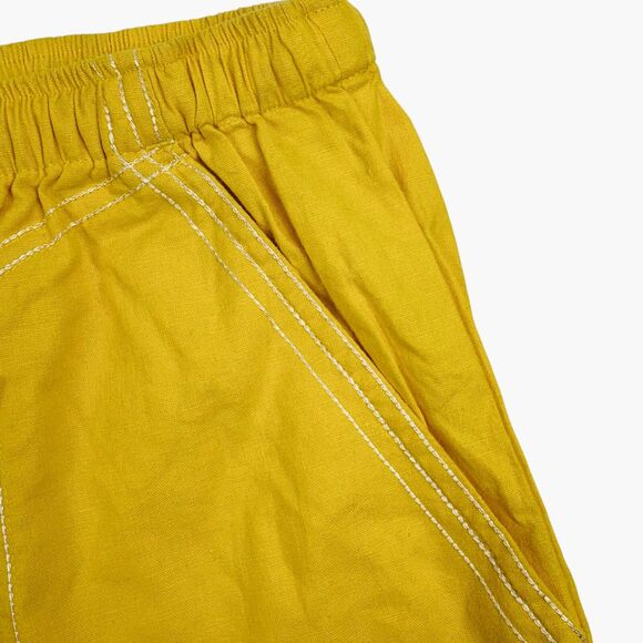Pappagallo Linen Cotton Crop Pants Yellow Topstitch Wide Leg Cruise Resort XL - Picture 4 of 12